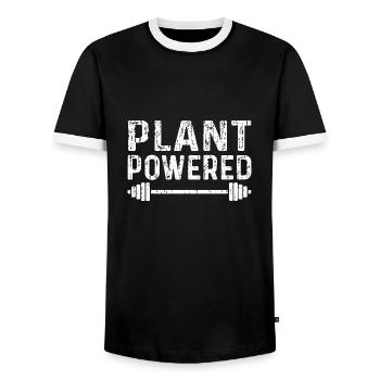 Plant Powered - Fitness - Men's Ringer Shirt - black/white - Front - AI Model Female 172 light (172cm) & AI Model Male 178 light (178cm)