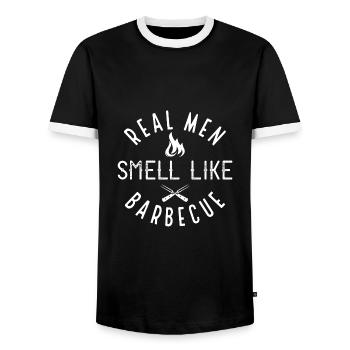 Real Men Smell Like Barbecue - Men's Ringer Shirt - black/white - Front - AI Model Female 172 light (172cm) & AI Model Male 178 light (178cm)
