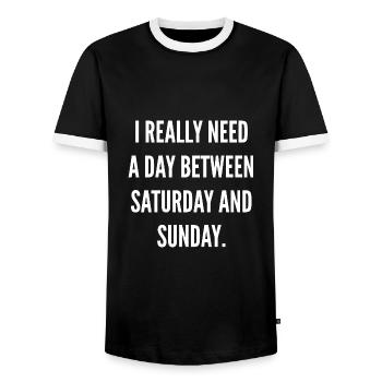 Ich brauche wirklich einen Tag zwischen Samstag und Sonntag - Männer Kontrast-T-Shirt - Schwarz/Weiß - Vorne - AI Model Female 172 light (172cm) & AI Model Male 178 light (178cm)
