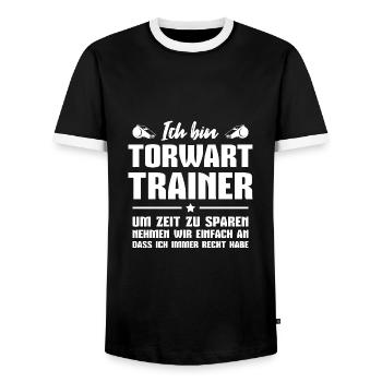 Fußballtrainer Co-Trainer Torwarttrainer - Männer Kontrast-T-Shirt - Schwarz/Weiß - Vorne - AI Model Female 172 light (172cm) & AI Model Male 178 light (178cm)