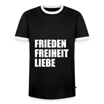 Frieden freiheit liebe - Männer Kontrast-T-Shirt - Schwarz/Weiß - Vorne - AI Model Female 172 light (172cm) & AI Model Male 178 light (178cm)