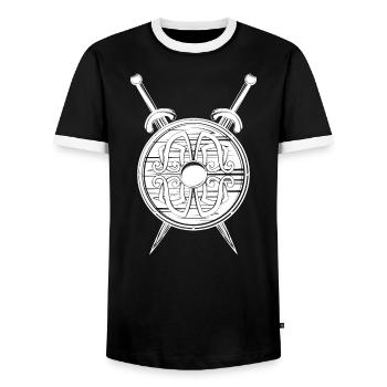 Wikinger Schild Schwerter Berserker nordisch - Männer Kontrast-T-Shirt - Schwarz/Weiß - Vorne - AI Model Female 172 light (172cm) & AI Model Male 178 light (178cm)