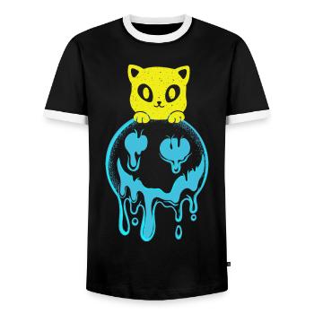 Coucher de soleil Chat Chat Visage Chat Soleil - T-shirt contrasté Homme - noir/blanc - Devant - AI Model Female 172 light (172cm) & AI Model Male 178 light (178cm)