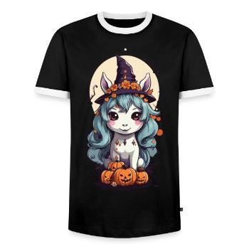 Magisches Hexen Pony süßes Halloween Design - Männer Kontrast-T-Shirt - Schwarz/Weiß - Vorne - AI Model Female 172 light (172cm) & AI Model Male 178 light (178cm)