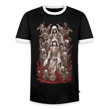 Okkultes Anime Gothic Streetwear Design - Männer Kontrast-T-Shirt - Schwarz/Weiß - Vorne - AI Model Female 172 light (172cm) & AI Model Male 178 light (178cm)