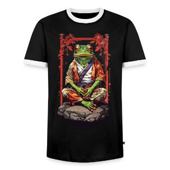 Spiritual Frog Meditation Art Aesthetics Yoga - Men's Ringer Shirt - black/white - Front - AI Model Female 172 light (172cm) & AI Model Male 178 light (178cm)