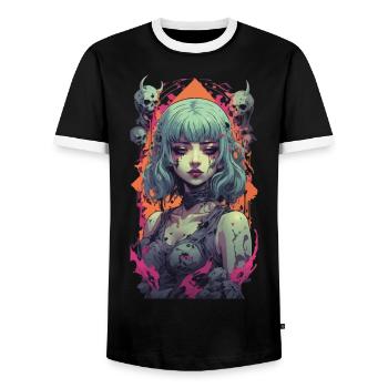 Gothic Girl Aesthetic Occult Vaporwave Design - Men's Ringer Shirt - black/white - Front - AI Model Female 172 light (172cm) & AI Model Male 178 light (178cm)