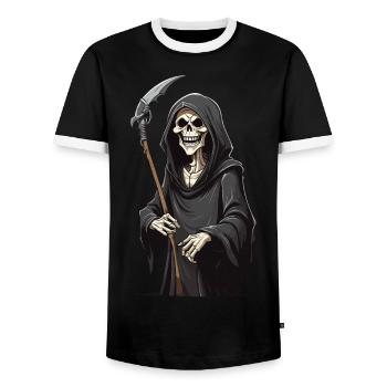 Lustiger Sensenmann Cartoon für Halloween - Männer Kontrast-T-Shirt - Schwarz/Weiß - Vorne - AI Model Female 172 light (172cm) & AI Model Male 178 light (178cm)