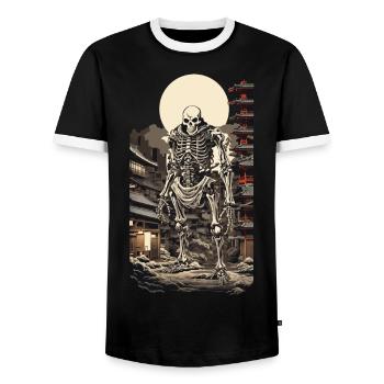 Dystopian Yokai Skeleton Ukiyo-E Manga Style - Men's Ringer Shirt - black/white - Front - AI Model Female 172 light (172cm) & AI Model Male 178 light (178cm)