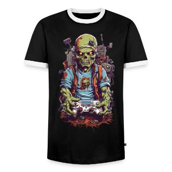 Zombie Gamer Ultimate Halloween Gaming Design - Men's Ringer Shirt - black/white - Front - AI Model Female 172 light (172cm) & AI Model Male 178 light (178cm)