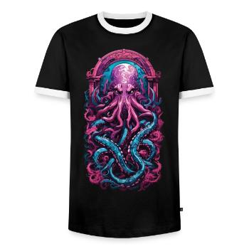 Kraken Gothic Occult Pastel Streetwear - Men's Ringer Shirt - black/white - Front - AI Model Female 172 light (172cm) & AI Model Male 178 light (178cm)