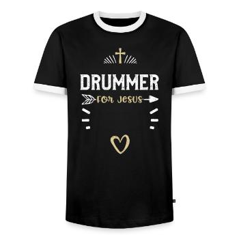 Tambour pour Jésus - Jésus - T-shirt contrasté Homme - noir/blanc - Devant - AI Model Female 172 light (172cm) & AI Model Male 178 light (178cm)