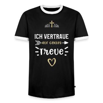Ich vertraue auf Gottes Treue - Männer Kontrast-T-Shirt - Schwarz/Weiß - Vorne - AI Model Female 172 light (172cm) & AI Model Male 178 light (178cm)