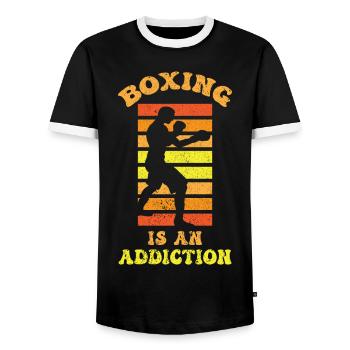 Boxing Boxer Martial Arts Boxing Ring Boxing Gloves - Men's Ringer Shirt - black/white - Front - AI Model Female 172 light (172cm) & AI Model Male 178 light (178cm)