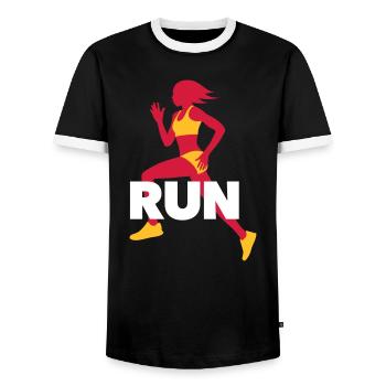 Running T-Shirt - Workout - Fitness - Männer Kontrast-T-Shirt - Schwarz/Weiß - Vorne - AI Model Female 172 light (172cm) & AI Model Male 178 light (178cm)