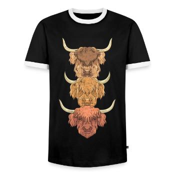 Highland cattle gift Scottish Highland cattle - Men's Ringer Shirt - black/white - Front - AI Model Female 172 light (172cm) & AI Model Male 178 light (178cm)
