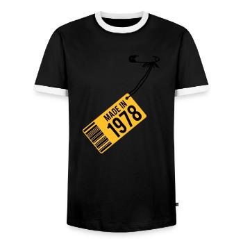 Birthday T-Shirt 1978 - Men's Ringer Shirt - black/white - Front - AI Model Female 172 light (172cm) & AI Model Male 178 light (178cm)