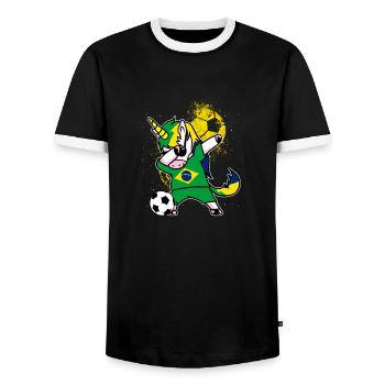 Einhorn Brasilien Trikot WM Shirt - Männer Kontrast-T-Shirt - Schwarz/Weiß - Vorne - AI Model Female 172 light (172cm) & AI Model Male 178 light (178cm)