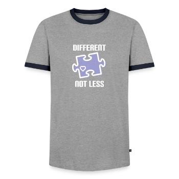 DIFFERENT - NOT LESS ! AUTISME - T-shirt contrasté Homme - gris/marine  - Devant - AI Model Female 172 light (172cm) & AI Model Male 178 light (178cm)
