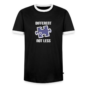 DIFFERENT - NOT LESS! AUTISMUS - Männer Kontrast-T-Shirt - Schwarz/Weiß - Vorne - AI Model Female 172 light (172cm) & AI Model Male 178 light (178cm)