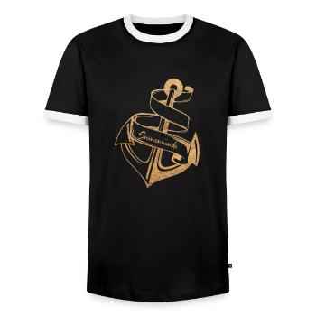 SWINE STYLE | ANCHOR AND BEACH - Men's Ringer Shirt - black/white - Front - AI Model Female 172 light (172cm) & AI Model Male 178 light (178cm)
