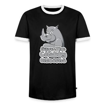RhinoCeros Rhino Chubby Unicorn Gift - Men's Ringer Shirt - black/white - Front - AI Model Female 172 light (172cm) & AI Model Male 178 light (178cm)