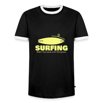 Surfing, gift, gift idea - Men's Ringer Shirt - black/white - Front - AI Model Female 172 light (172cm) & AI Model Male 178 light (178cm)