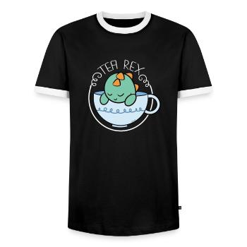 Tea Rex tea tea drinker - Men's Ringer Shirt - black/white - Front - AI Model Female 172 light (172cm) & AI Model Male 178 light (178cm)