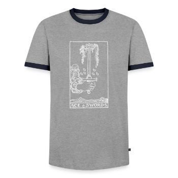 Tarot Card Ace of Swords - Swords Ass Gift - Men's Ringer Shirt - grey/navy  - Front - AI Model Female 172 light (172cm) & AI Model Male 178 light (178cm)