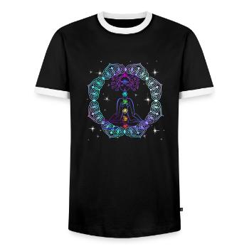 Reiki Master Spiritual Chakra healing gift - Men's Ringer Shirt - black/white - Front - AI Model Female 172 light (172cm) & AI Model Male 178 light (178cm)