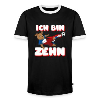 10th Birthday Boys 10 Soccer Kids Ten - Men's Ringer Shirt - black/white - Front - AI Model Female 172 light (172cm) & AI Model Male 178 light (178cm)