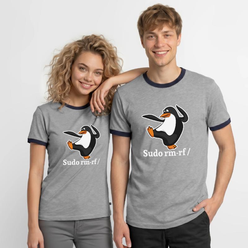Tux Linux Penguin Sudo Rm Rf | Computer Geek Hack Men's Ringer Shirt