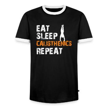 Eat Sleep Calisthenics Repeat Bodyweight Sport - Men's Ringer Shirt - black/white - Front - AI Model Female 172 light (172cm) & AI Model Male 178 light (178cm)