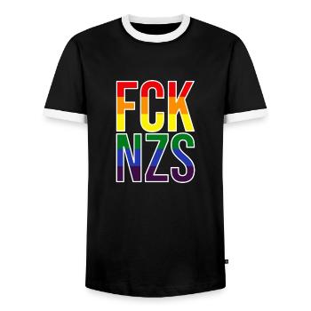FCK NZS LGBTQ - Männer Kontrast-T-Shirt - Schwarz/Weiß - Vorne - AI Model Female 172 light (172cm) & AI Model Male 178 light (178cm)