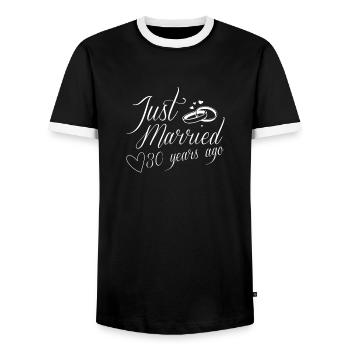 Just Married 30 Years Ago - Men's Ringer Shirt - black/white - Front - AI Model Female 172 light (172cm) & AI Model Male 178 light (178cm)