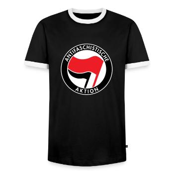 Antifaschistische Aktion, Antifa Logo, Flaggen - Männer Kontrast-T-Shirt - Schwarz/Weiß - Vorne - AI Model Female 172 light (172cm) & AI Model Male 178 light (178cm)