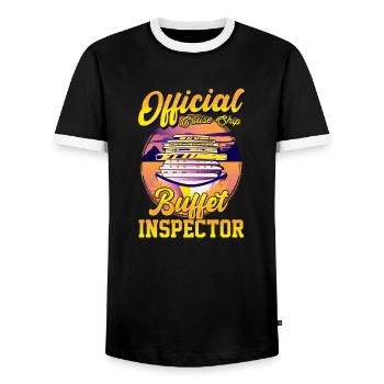 Drôle de bateau de croisière officiel Buffet Inspecteur Pun - T-shirt contrasté Homme - noir/blanc - Devant - AI Model Female 172 light (172cm) & AI Model Male 178 light (178cm)