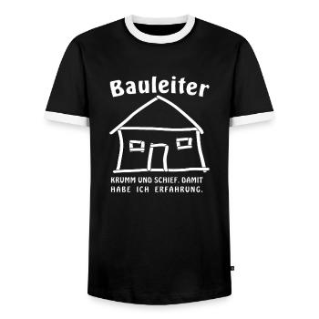 Haus Krumm und Schief damit habe ich Erfahrung - Männer Kontrast-T-Shirt - Schwarz/Weiß - Vorne - AI Model Female 172 light (172cm) & AI Model Male 178 light (178cm)