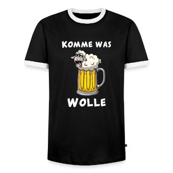 Komme was Wolle - Schaf im Bier - Männer Kontrast-T-Shirt - Schwarz/Weiß - Vorne - AI Model Female 172 light (172cm) & AI Model Male 178 light (178cm)