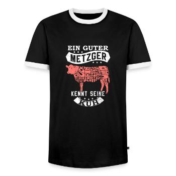 Ein guter Metzger kennt seine Kuh Fleischer Lustig - Männer Kontrast-T-Shirt - Schwarz/Weiß - Vorne - AI Model Female 172 light (172cm) & AI Model Male 178 light (178cm)