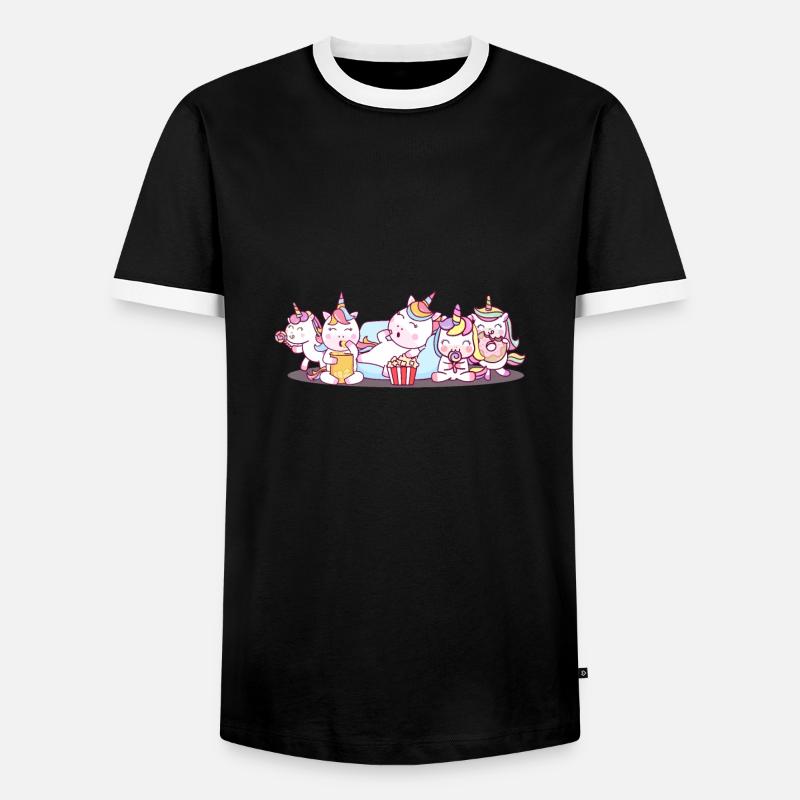 Essende Einhörner - Männer Kontrast-T-Shirt - Schwarz/Weiß