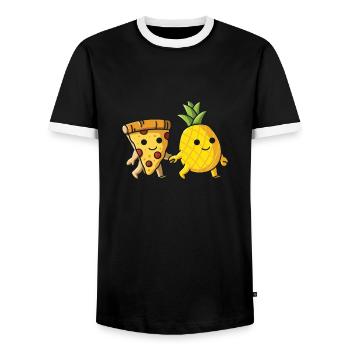 Pizza Hawaï Pizza Ananas Manger Pizza & Ananas - T-shirt contrasté Homme - noir/blanc - Devant - AI Model Female 172 light (172cm) & AI Model Male 178 light (178cm)