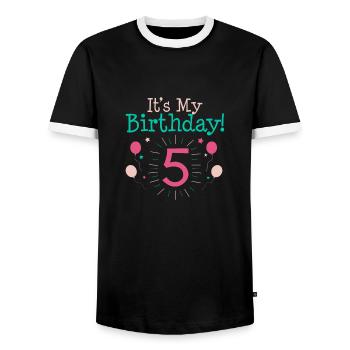 C'est mon 5ème cadeau d'anniversaire 5 ans Cadeaux cinquième B - T-shirt contrasté Homme - noir/blanc - Devant - AI Model Female 172 light (172cm) & AI Model Male 178 light (178cm)