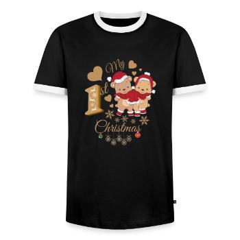 Baby's first Christmas - Men's Ringer Shirt - black/white - Front - AI Model Female 172 light (172cm) & AI Model Male 178 light (178cm)