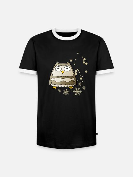 Herzige Eule mit Schneeflocken - Männer Kontrast-T-Shirt - Schwarz/Weiß
