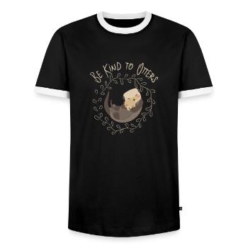 Sea Otter Lover - Be Kind To Otters - Men's Ringer Shirt - black/white - Front - AI Model Female 172 light (172cm) & AI Model Male 178 light (178cm)