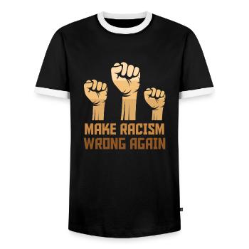 Black Make Racism Wrong Again - Men's Ringer Shirt - black/white - Front - AI Model Female 172 light (172cm) & AI Model Male 178 light (178cm)