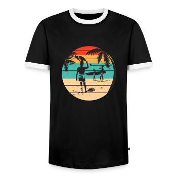 Surf, Surf, Surf, Surf, Surf - T-shirt contrasté Homme - noir/blanc - Devant - AI Model Female 172 light (172cm) & AI Model Male 178 light (178cm)