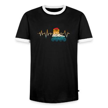Roller Patinage, patin à roulettes, filles, enfants - T-shirt contrasté Homme - noir/blanc - Devant - AI Model Female 172 light (172cm) & AI Model Male 178 light (178cm)