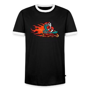 Roller Patinage, patin à roulettes, filles, enfants - T-shirt contrasté Homme - noir/blanc - Devant - AI Model Female 172 light (172cm) & AI Model Male 178 light (178cm)